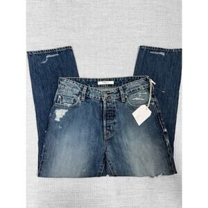Fidelity Jeans Women 26 Blue Crop Ripped Hidden Button Fly Jimi Style Denim